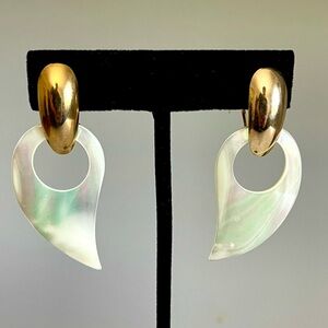 Vintage Mother of Pearl Gold Dangle Drop Earrings Convertible Coastal 80s Retro